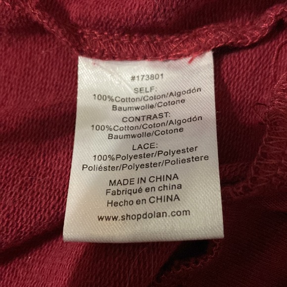 Anthropologie DOLAN Lace-Sleeve Sweatshirt Wine XXS - Picture 6 of 8